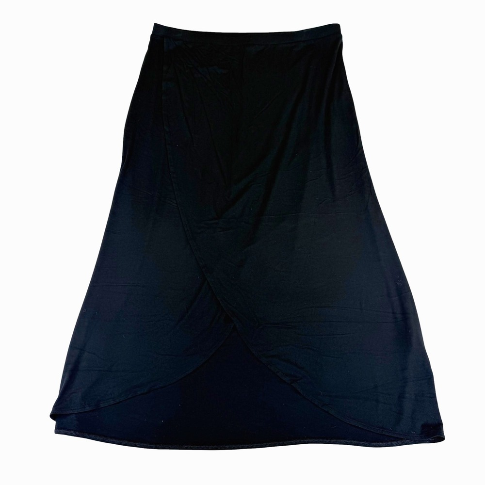 Chico's 3 Black Stretch Modern Boho Split Tulip Hem Maxi Skirt Size 16W  1X